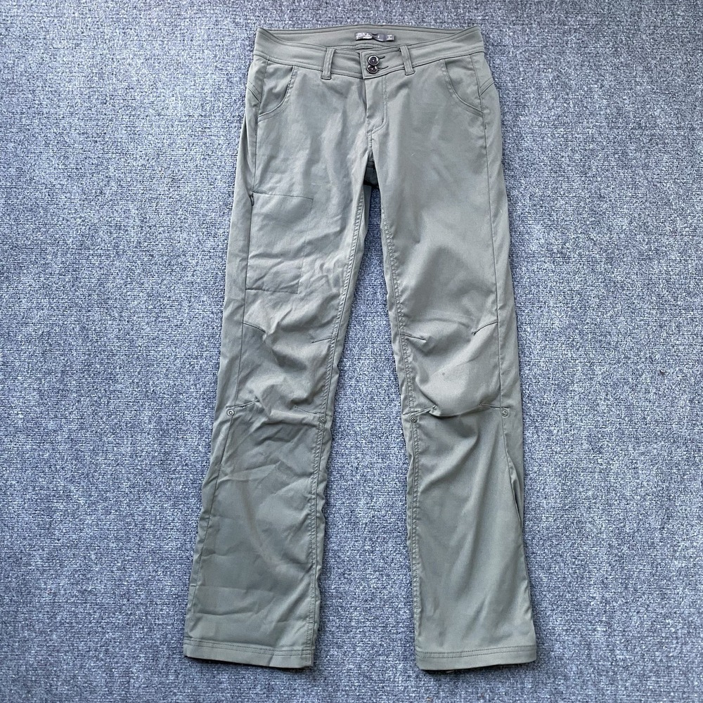 PrAna Halle Hiking Pants Size 2 Green Straight Leg Roll Tab Gorpcore Outdoors